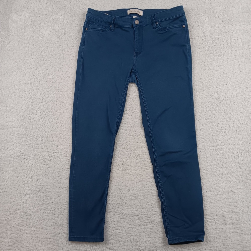 Calvin Klein Jeans Ankle Skinny Pant Women 8 Teal Blue Stretch Mid Rise